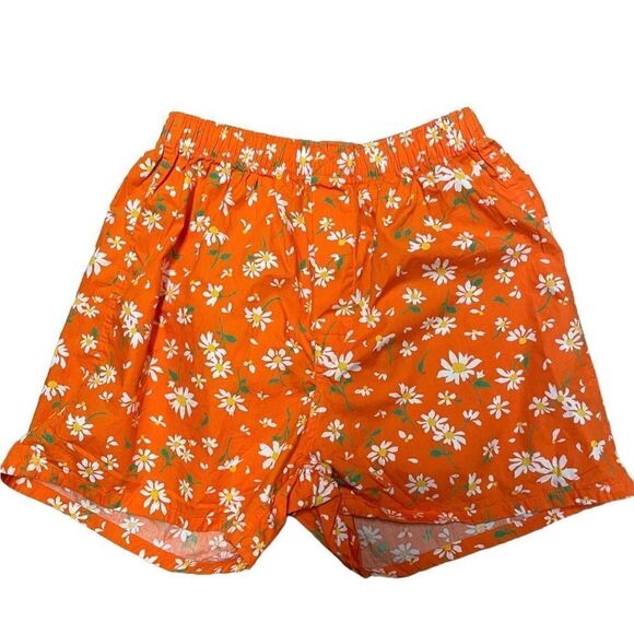 J. Crew Daisy Flower Boxer Shorts Small Orange 100% Cotton - Picture 1 of 4